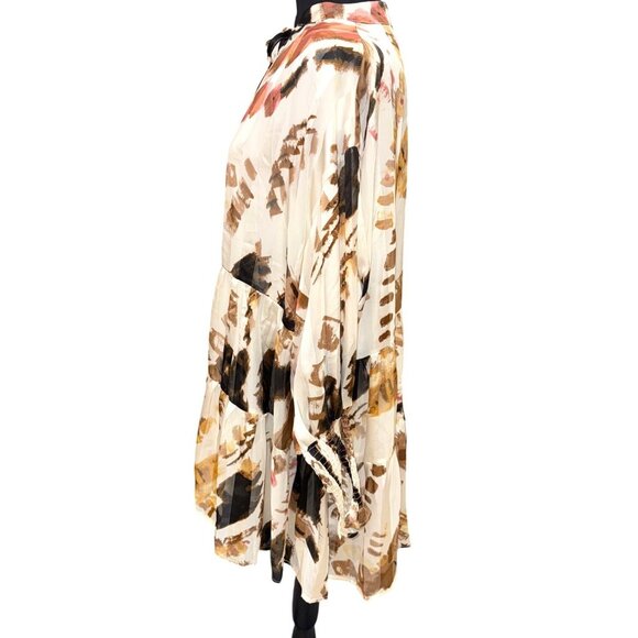 Beulah Style Abstract Artsy Empire Dress Bow Tie Neckline Balloon Sleeve Boho - Picture 5 of 12